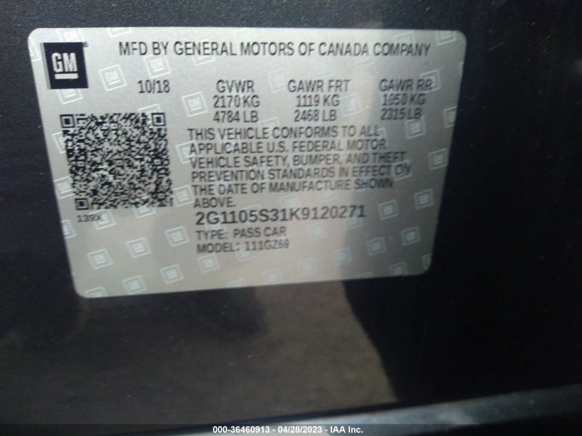 2019 CHEVROLET IMPALA PREMIER - 2G1105S31K9120271