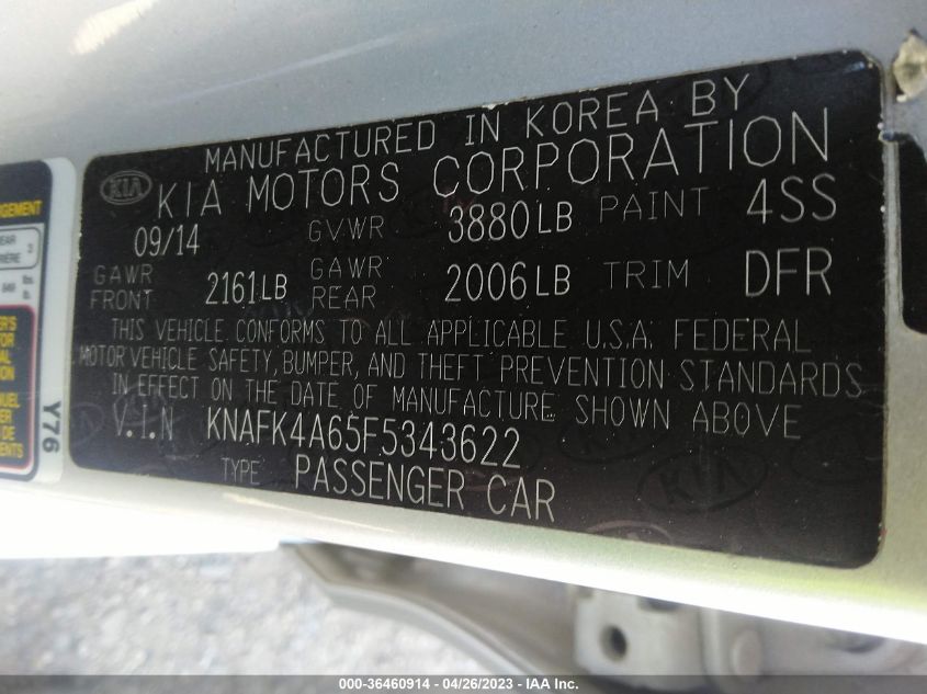 2015 KIA FORTE LX - KNAFK4A65F5343622