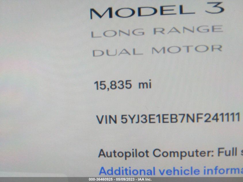 2022 TESLA MODEL 3 LONG RANGE - 5YJ3E1EB7NF241111