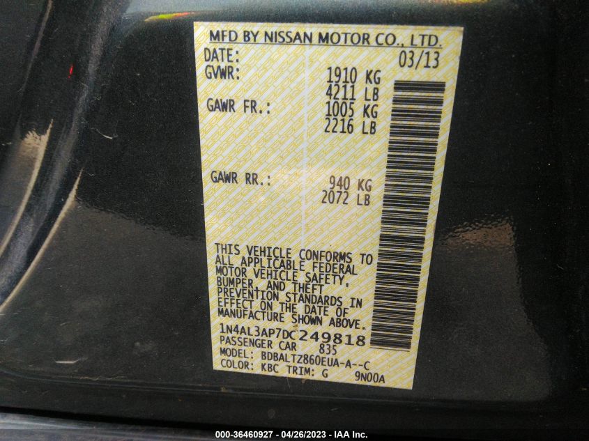 2013 NISSAN ALTIMA 2.5 SV - 1N4AL3AP7DC249818