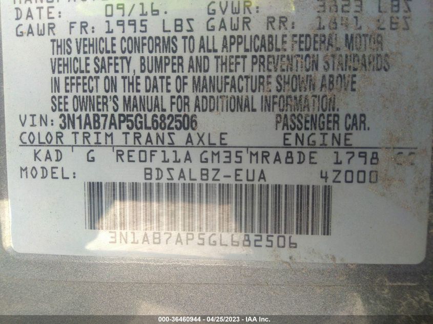 2016 NISSAN SENTRA S - 3N1AB7AP5GL682506