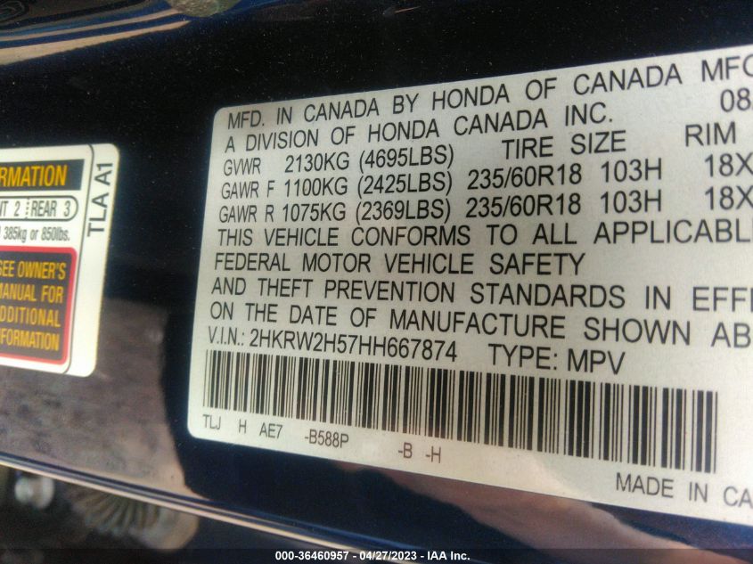 2017 HONDA CR-V EX - 2HKRW2H57HH667874