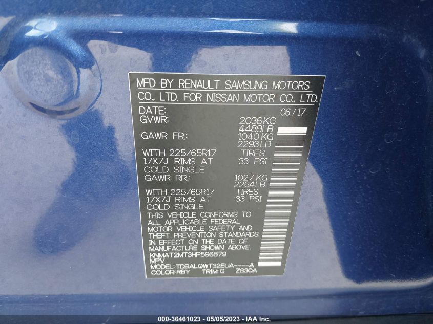 2017 NISSAN ROGUE SV - KNMAT2MT3HP596879