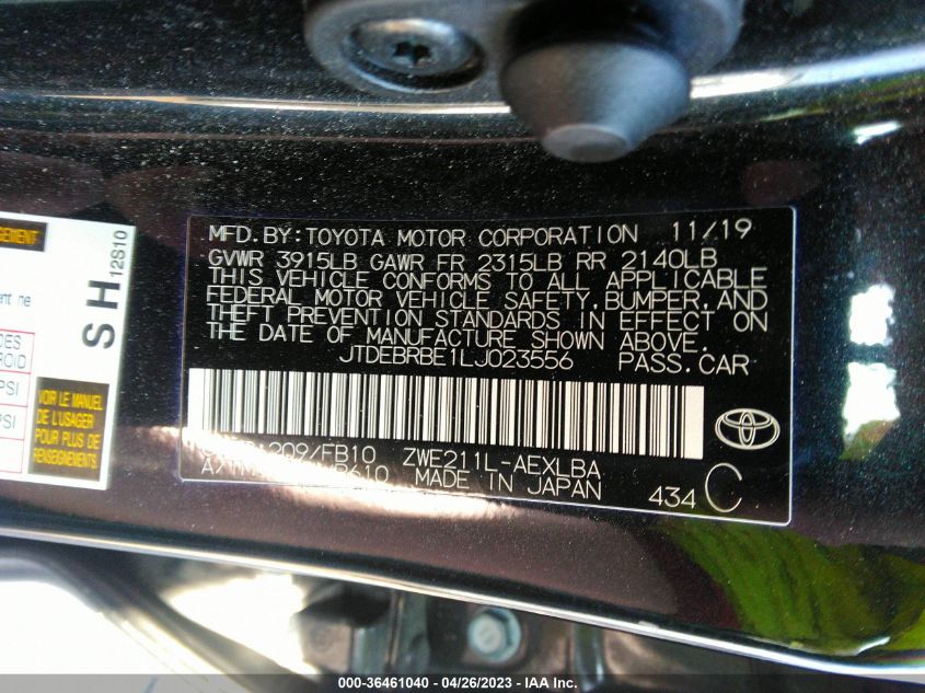 2020 TOYOTA COROLLA HYBRID LE - JTDEBRBE1LJ023556