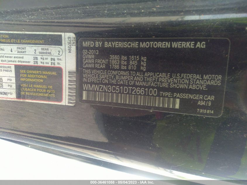 2013 MINI COOPER CONVERTIBLE - WMWZN3C51DT266100