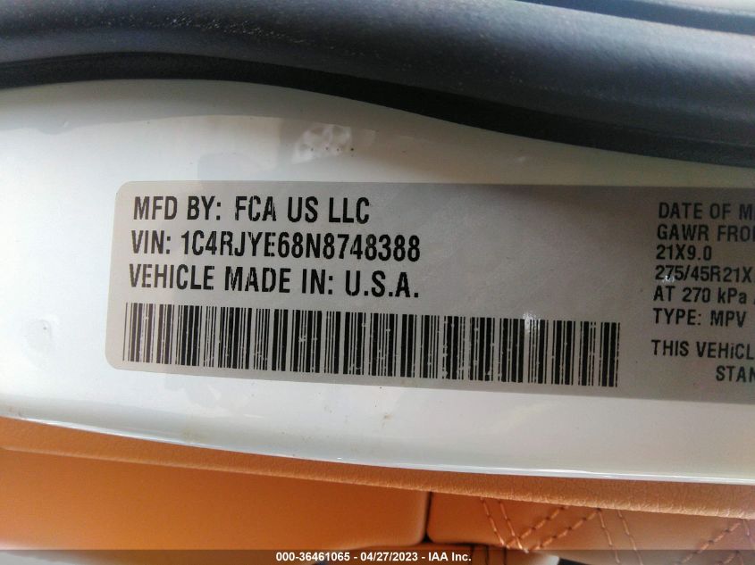 2022 JEEP GRAND CHEROKEE 4XE SUMMIT RESERVE 1C4RJYE68N8748388