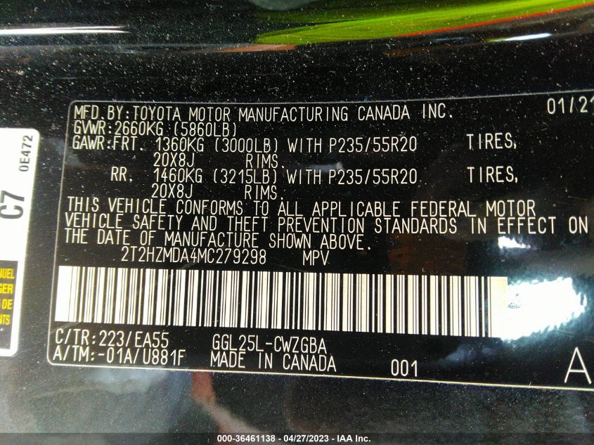 2021 LEXUS RX RX 350 - 2T2HZMDA4MC279298