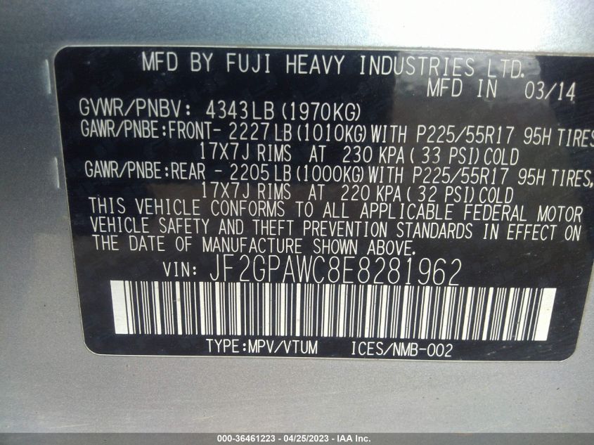 2014 SUBARU XV CROSSTREK PREMIUM - JF2GPAWC8E8281962