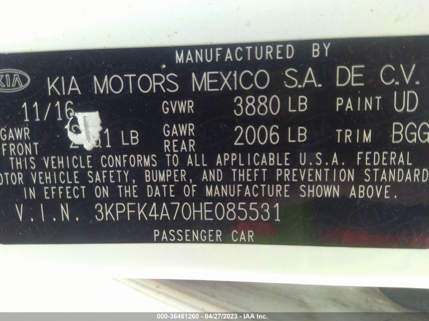 2017 KIA FORTE LX - 3KPFK4A70HE085531