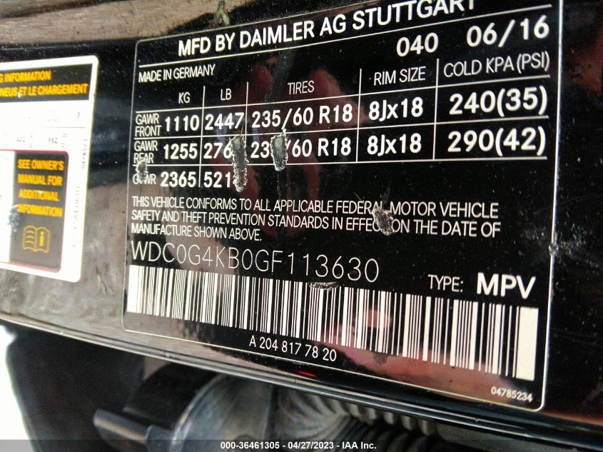 2016 MERCEDES-BENZ GLC GLC 300 - WDC0G4KB0GF113630