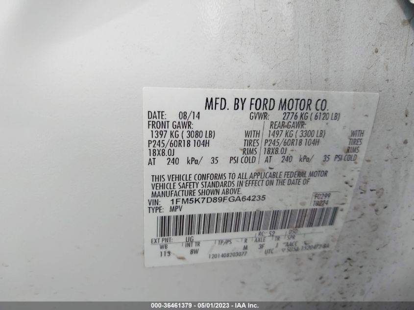 2015 FORD EXPLORER XLT - 1FM5K7D89FGA64235
