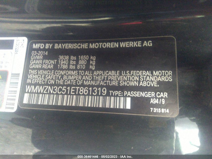 2014 MINI COOPER CONVERTIBLE WMWZN3C51ET861319