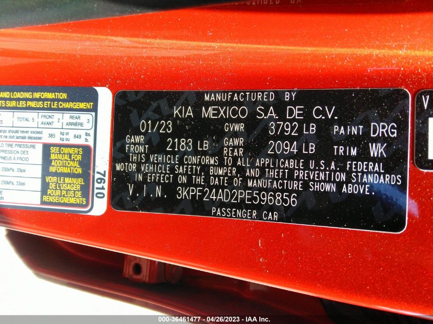 2023 KIA FORTE LXS - 3KPF24AD2PE596856