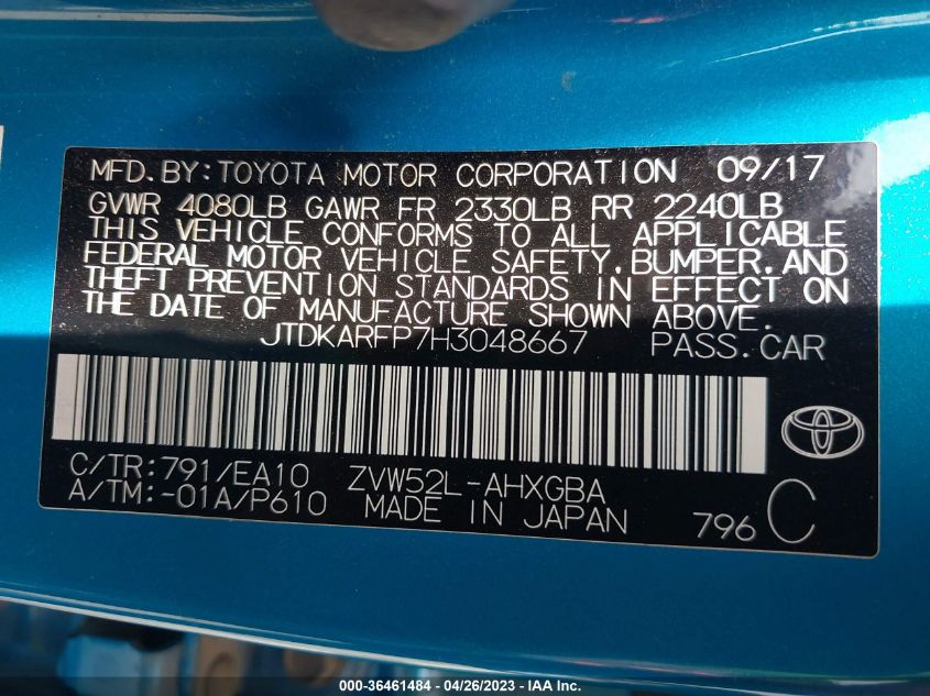 2017 TOYOTA PRIUS PRIME PLUS/PREMIUM/ADVANCED - JTDKARFP7H3048667