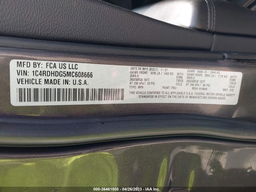 2021 DODGE DURANGO GT - 1C4RDHDG5MC608666