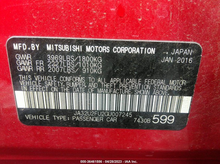 2016 MITSUBISHI LANCER ES - JA32U2FU2GU007245