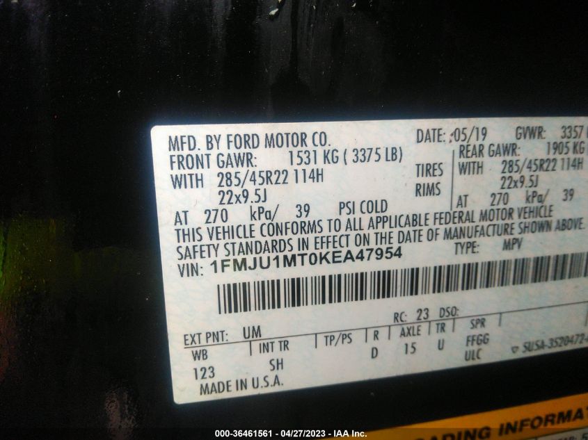2019 FORD EXPEDITION PLATINUM - 1FMJU1MT0KEA47954