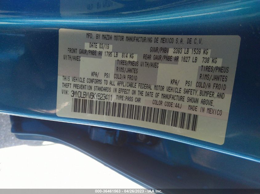 2019 TOYOTA YARIS SEDAN L/LE/XLE 3MYDLBYV6KY523411