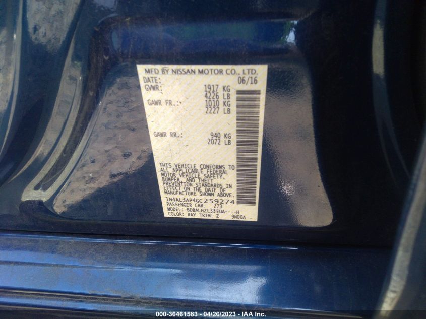 2016 NISSAN ALTIMA 2.5 SR - 1N4AL3AP4GC259274