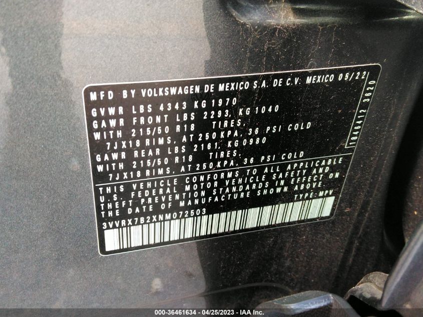 2022 VOLKSWAGEN TAOS SE - 3VVRX7B2XNM072503