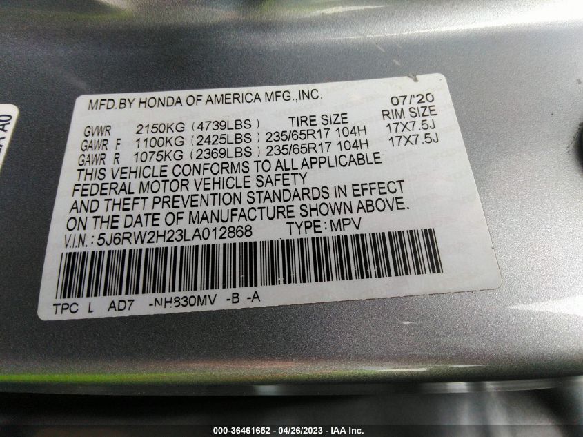 2020 HONDA CR-V LX - 5J6RW2H23LA012868