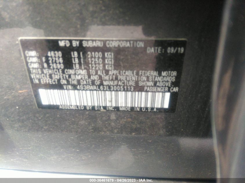 2020 SUBARU LEGACY LIMITED - 4S3BWAL63L3005113
