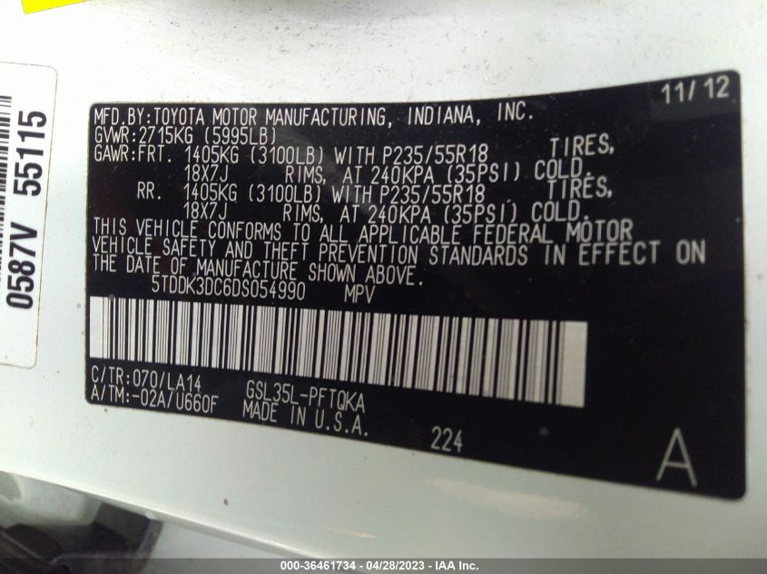 2013 TOYOTA SIENNA XLE/LTD - 5TDDK3DC6DS054990