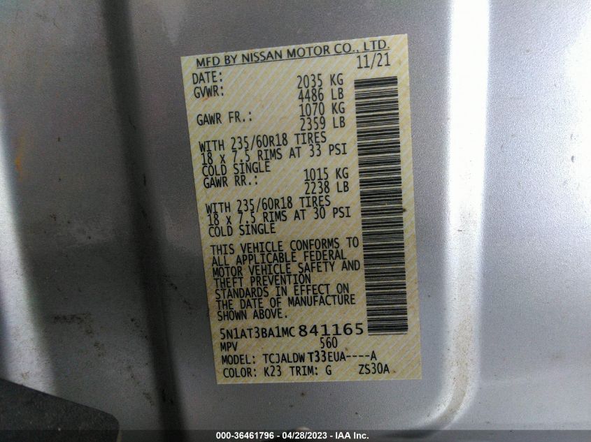 2021 NISSAN ROGUE SV - 5N1AT3BA1MC841165