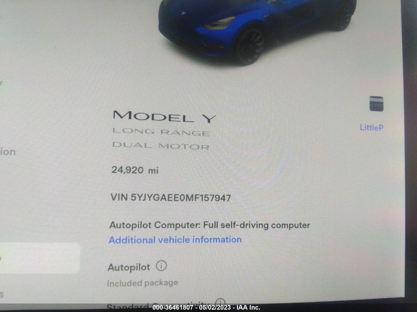 2021 TESLA MODEL Y LONG RANGE - 5YJYGAEE0MF157947