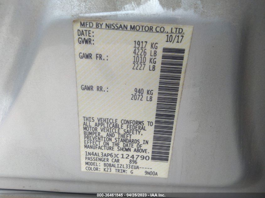 2018 NISSAN ALTIMA 2.5 SV - 1N4AL3AP6JC124790