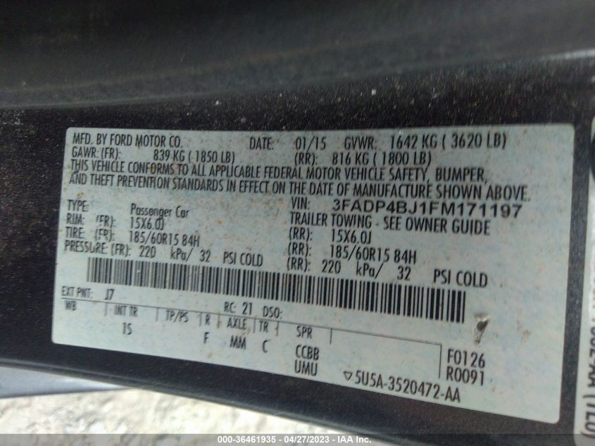 2015 FORD FIESTA SE - 3FADP4BJ1FM171197