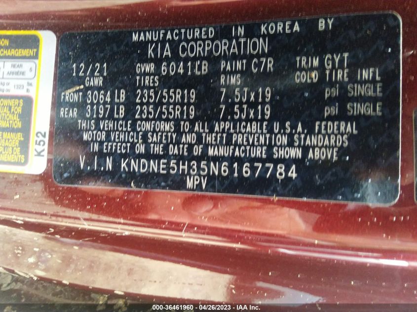 2022 KIA CARNIVAL MPV SX KNDNE5H35N6167784