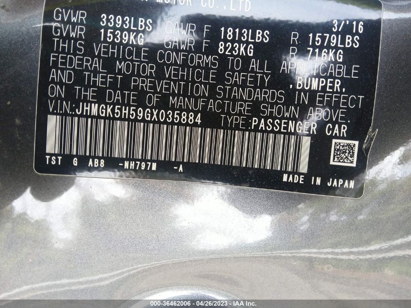 2016 HONDA FIT LX - JHMGK5H59GX035884