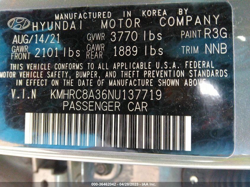 2022 HYUNDAI VENUE SEL - KMHRC8A36NU137719