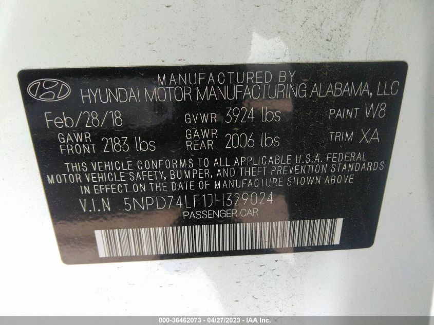 2018 HYUNDAI ELANTRA SE - 5NPD74LF1JH329024
