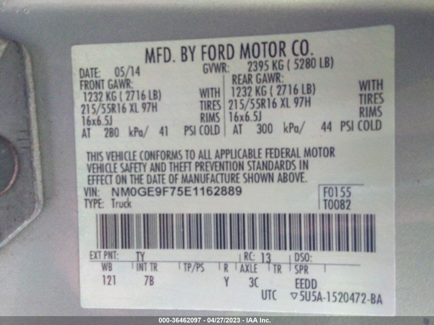 2014 FORD TRANSIT CONNECT WAGON XLT NM0GE9F75E1162889