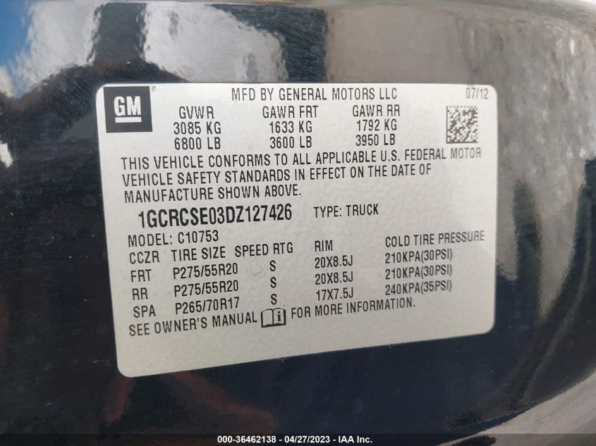 2013 CHEVROLET SILVERADO 1500 LT - 1GCRCSE03DZ127426