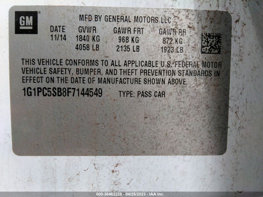2015 CHEVROLET CRUZE LT - 1G1PC5SB8F7144549
