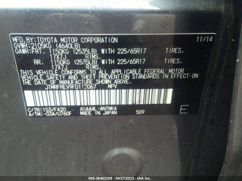 2015 TOYOTA RAV4 XLE - JTMRFREV9FD112067