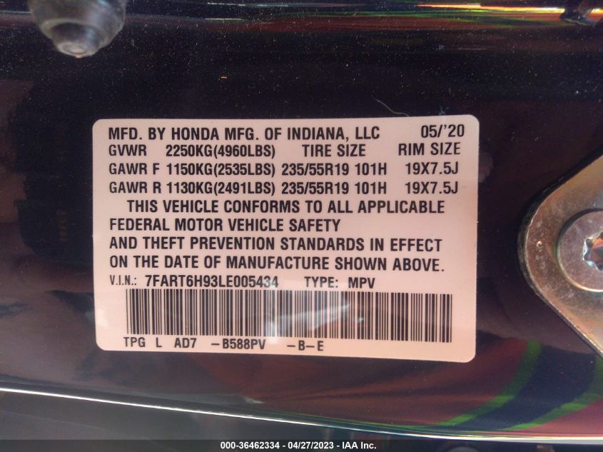 2020 HONDA CR-V HYBRID TOURING 7FART6H93LE005434