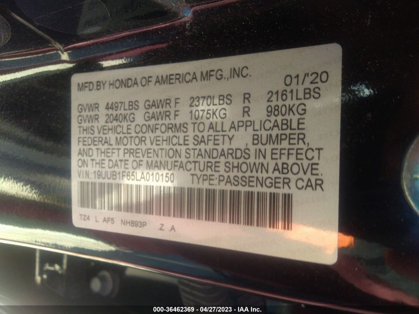 2020 ACURA TLX W/A-SPEC PKG - 19UUB1F65LA010150