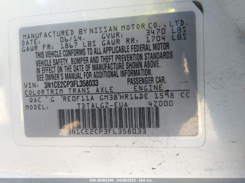 2015 NISSAN VERSA NOTE SR - 3N1CE2CP3FL358033