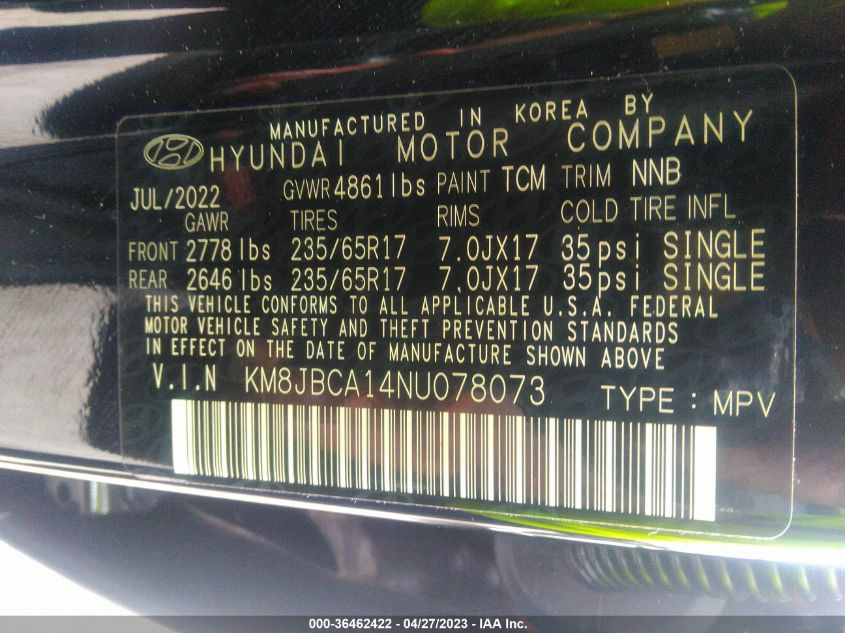 2022 HYUNDAI TUCSON HYBRID BLUE - KM8JBCA14NU078073
