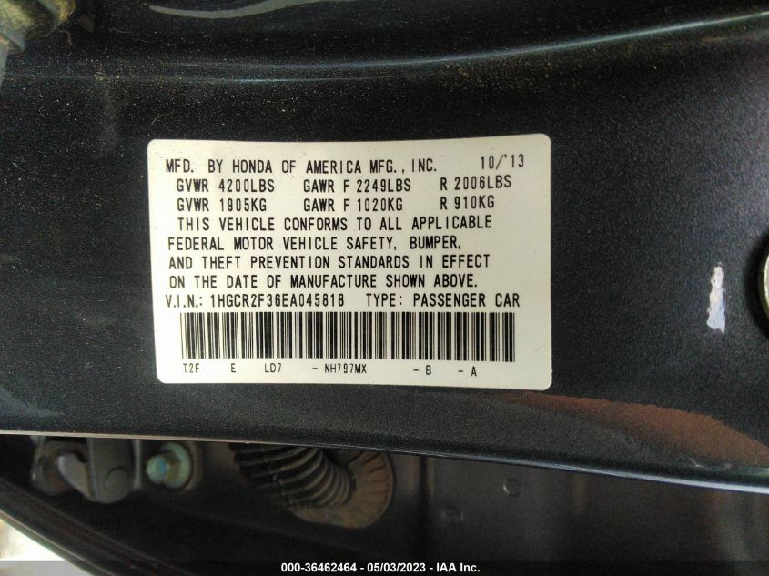 2014 HONDA ACCORD SEDAN LX - 1HGCR2F36EA045818