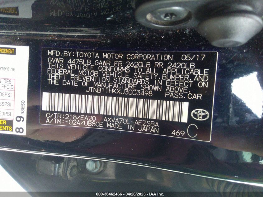 2018 TOYOTA CAMRY SE - JTNB11HKXJ3003498