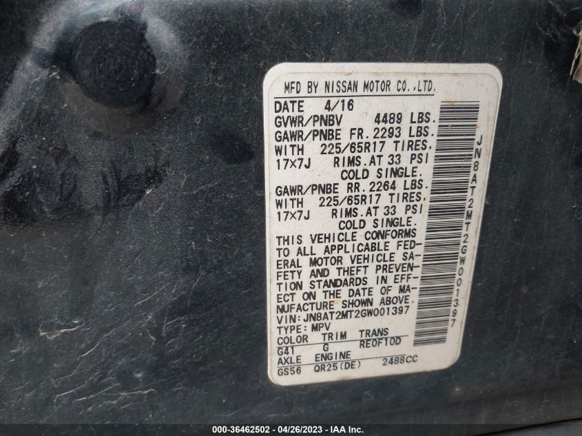2016 NISSAN ROGUE S - JN8AT2MT2GW001397