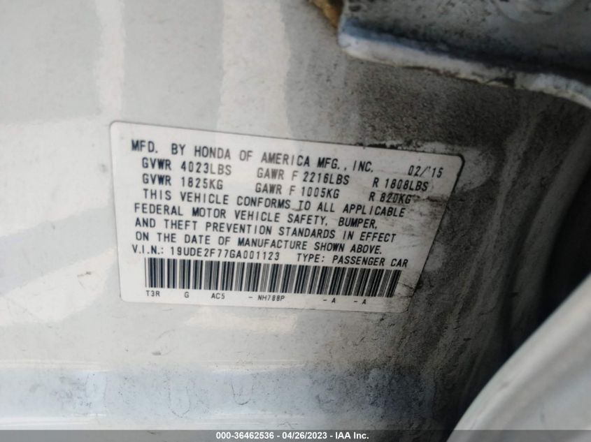 2016 ACURA ILX W - 19UDE2F77GA001123
