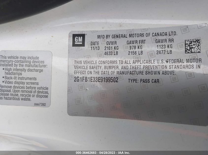 2014 CHEVROLET CAMARO LT - 2G1FB1E33E9199502
