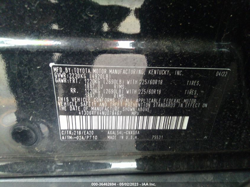 2022 TOYOTA RAV4 HYBRID LIMITED - 4T3D6RFV4NU078467