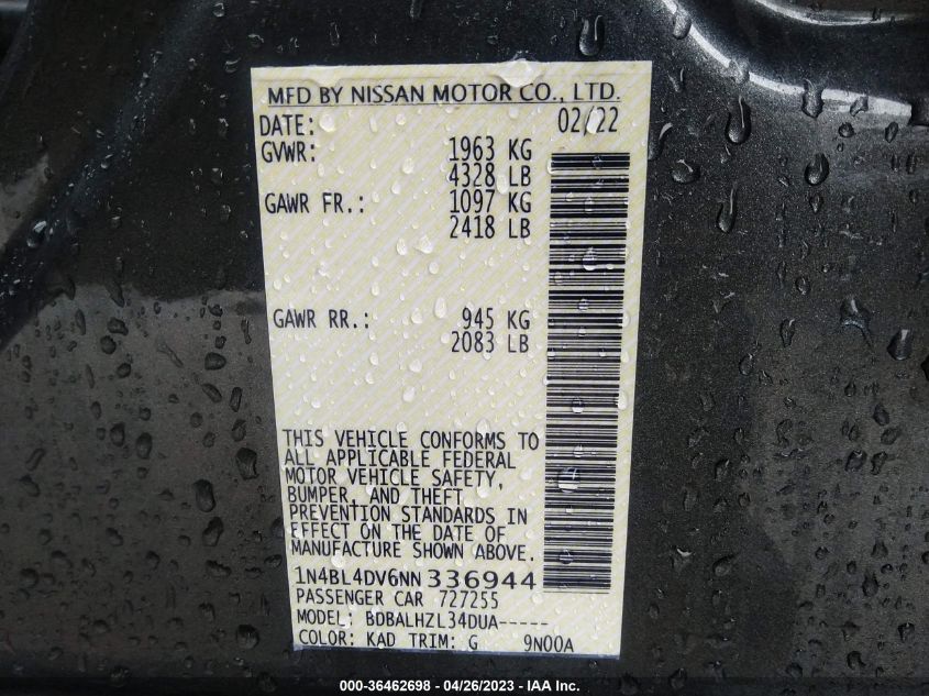 2022 NISSAN ALTIMA 2.5 SV - 1N4BL4DV6NN336944